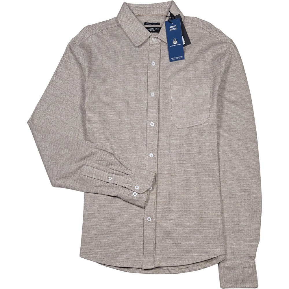 Kenneth Cole Mobility Knit Shirt - NWT Mens Medium Gold / White - #48048-M3